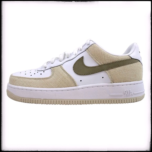 Nike Shoes - Nike Air Force 1 Low ★RARE★ White/Khaki/Birch GS Cream Canvas White Leather ✔️